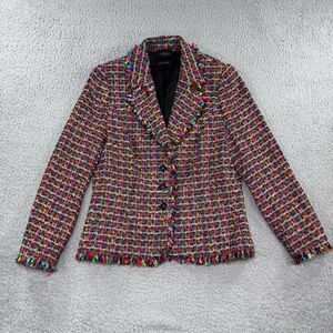 Escada Pink Tweed Fringe Blazer Jacket Velvet Bow Y2K Business Size 42